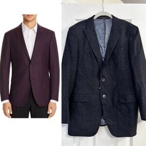 John Varvatos Bleecker Blazer Navy Blue Melange Sport Coat Wool Silk Flax 40R